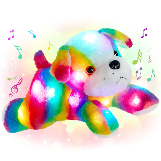 33cm Rainbow Cat Luminous Cute Plush Toys with LED Light Musical Monkey Dog Elephant Gifts for Girls Stuffed Toy Animals Kids